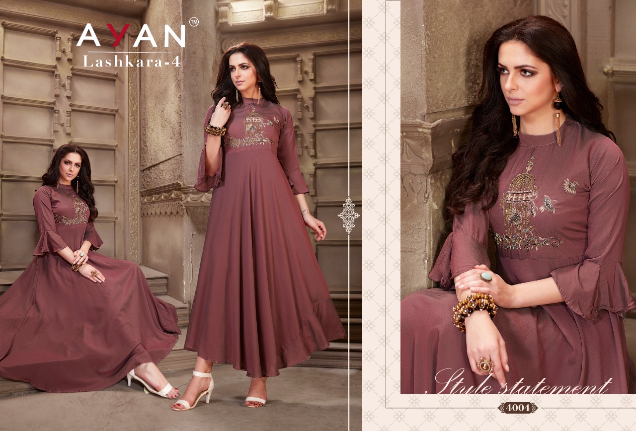 Lashkara Vol-4 By Ayan 4001 To 4004 Series Beautiful Stylish Colorful Fancy Party Wear & Ethnic Wear & Ready To Wear Muslin Embroidered Kurtis At Wholesale Price