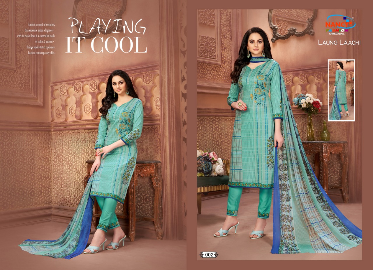 Laung Laachi By Nancy Fashion 001 To 008 Series Beautiful Suits Stylish Colorful Fancy Casual Wear & Ethnic Wear Glace  Printed With Embroidery Dresses At Wholesale Price