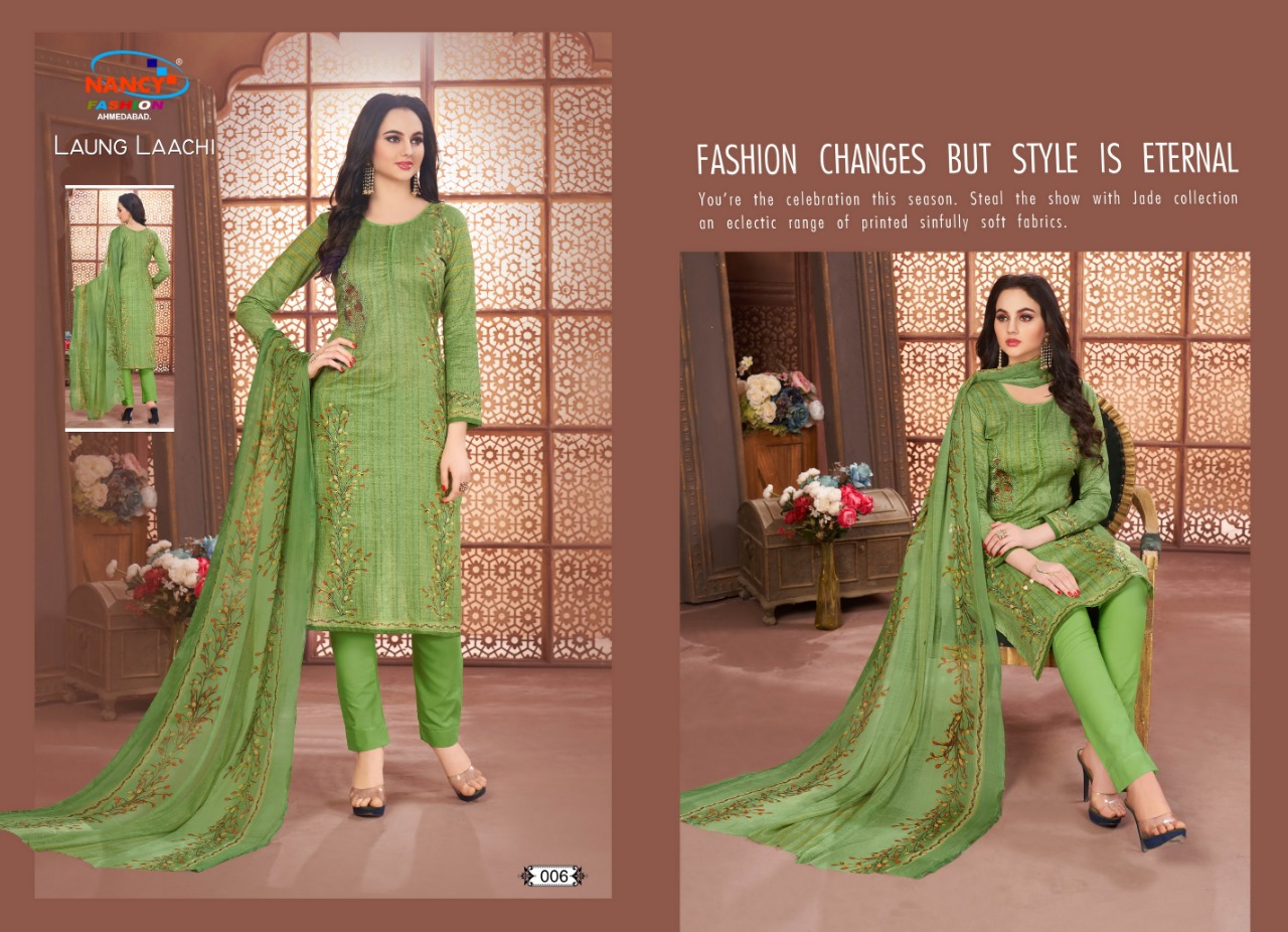 Laung Laachi By Nancy Fashion 001 To 008 Series Beautiful Suits Stylish Colorful Fancy Casual Wear & Ethnic Wear Glace  Printed With Embroidery Dresses At Wholesale Price