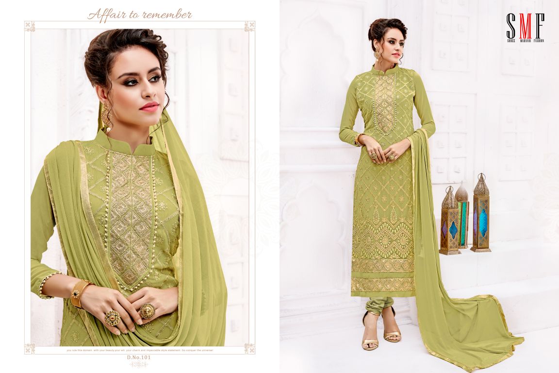 Laveena By Shri Mahavir Fashion 101 To 106 Series Designer Beautiful Stylish Fancy Colorful Party Wear & Occasional Wear Faux Georgette Embroidered Dresses At Wholesale Price