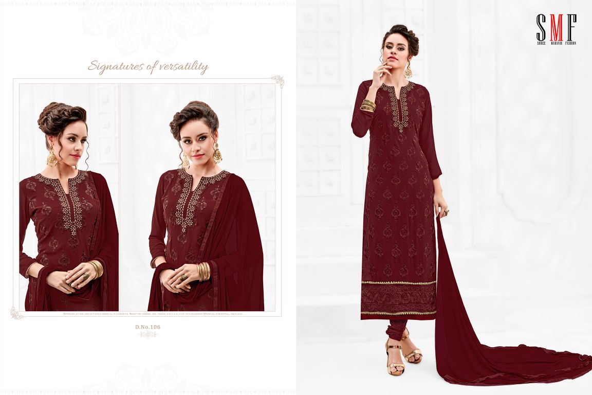 Laveena By Shri Mahavir Fashion 101 To 106 Series Designer Beautiful Stylish Fancy Colorful Party Wear & Occasional Wear Faux Georgette Embroidered Dresses At Wholesale Price