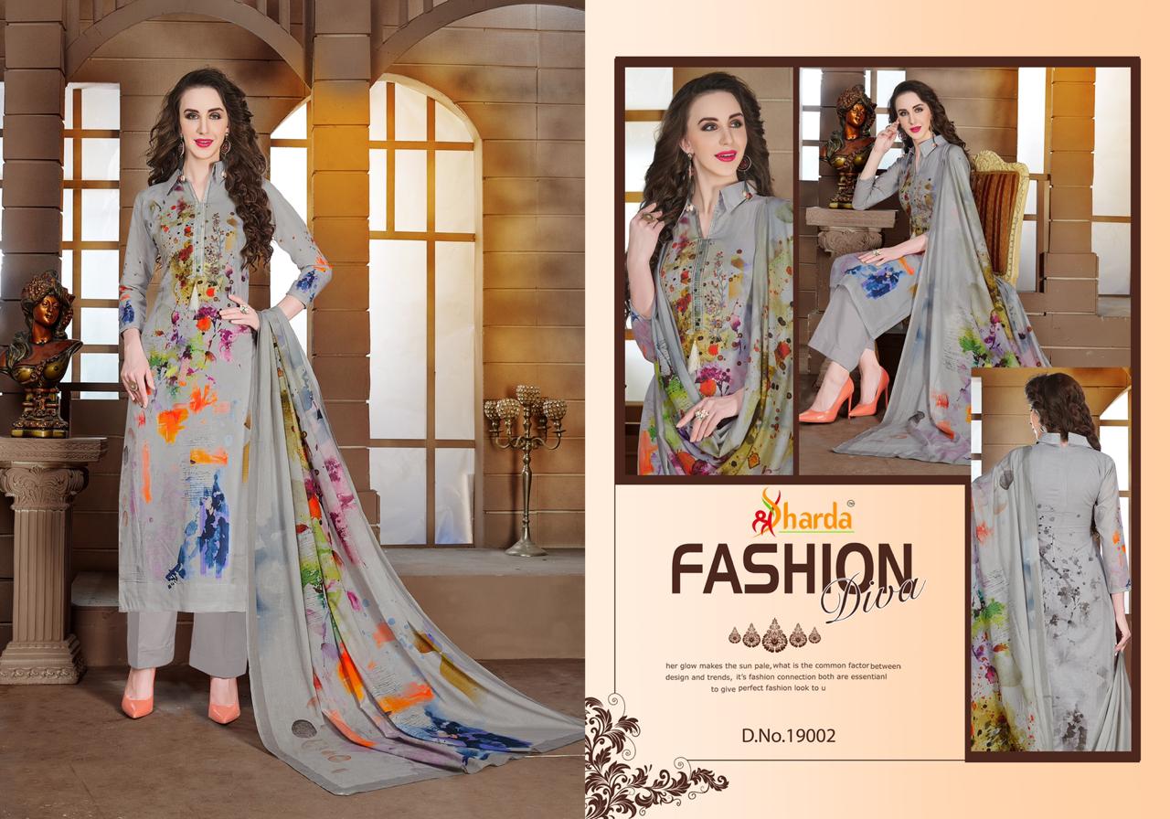 Lavina Gulzar Vol-19 By Sharda 19001 To 19006 Series Designer Festive Suits Collection Beautiful Stylish Fancy Colorful Party Wear & Occasional Wear Pure Lone Digital Printed With Embroidery Dresses At Wholesale Price