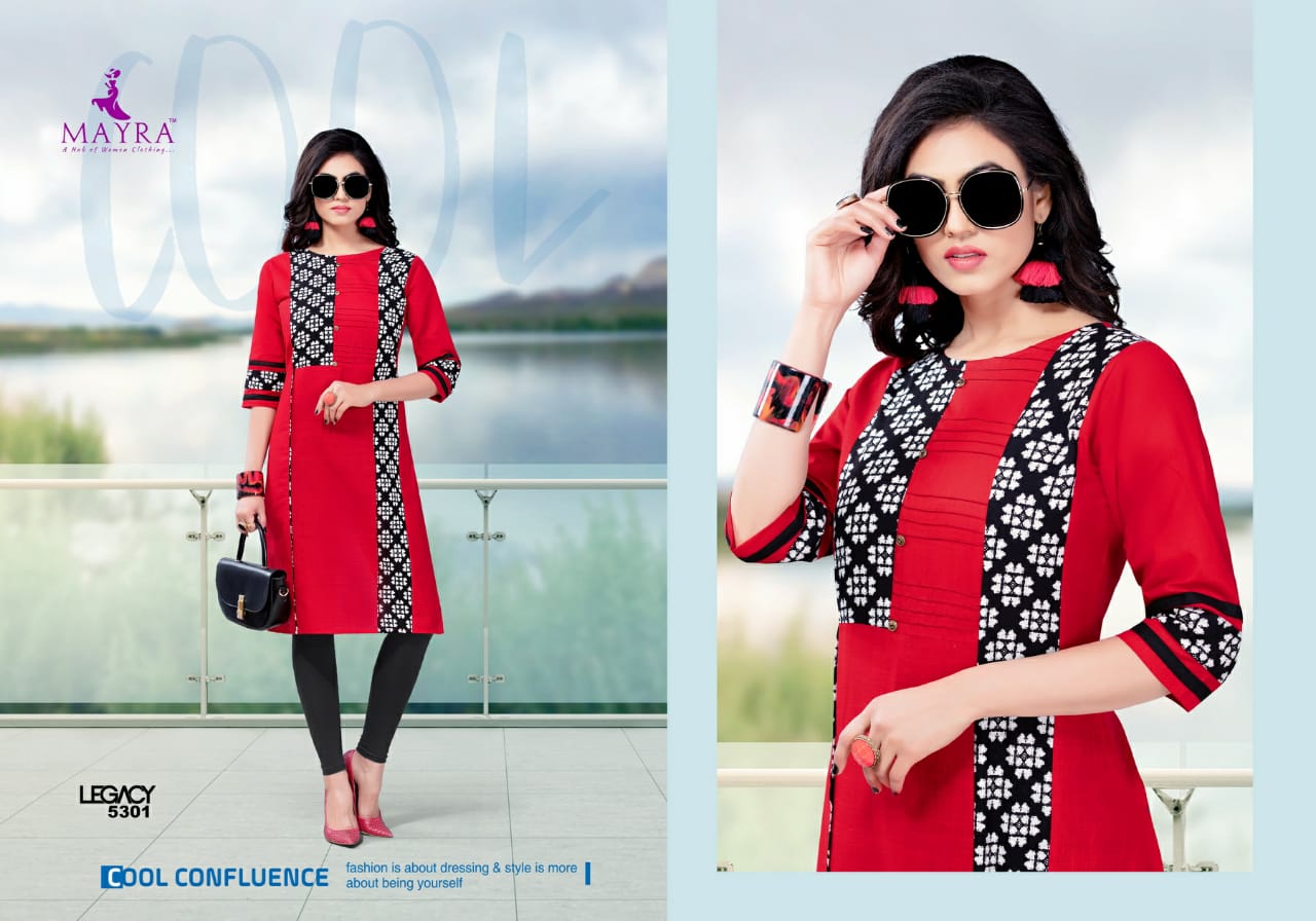 Legacy By Mayra 5301 To 5308 Series Stylish Fancy Beautiful Colorful Casual Wear & Ethnic Wear Cotton Slub With Cotton Print Stitching Kurtis At Wholesale Price