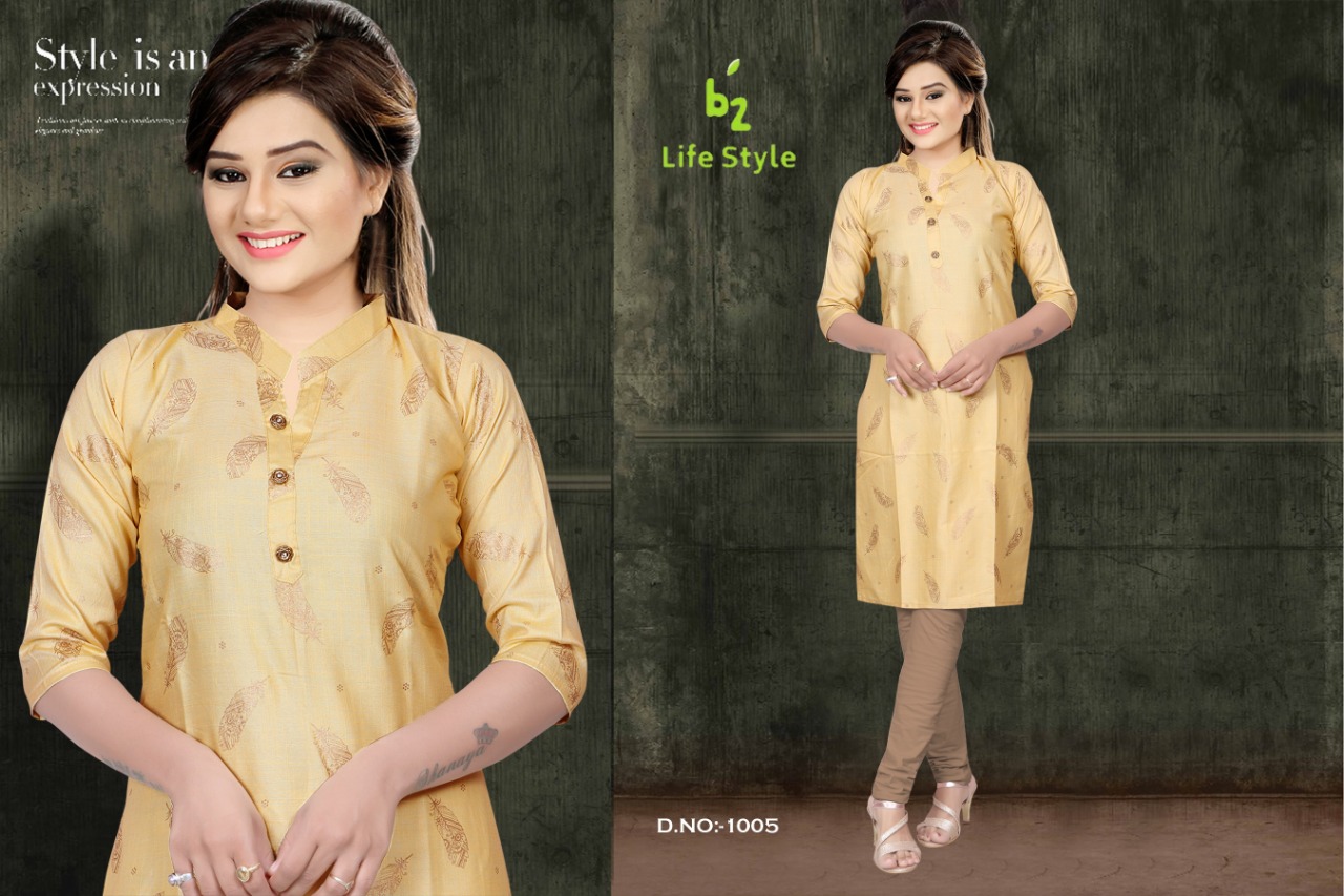 Lifestyle By B2 1001 To 1008 Series Beautiful Stylish Fancy Colorful Casual Wear & Ethnic Wear Rayon Two Tone Slub Kurtis At Wholesale Price