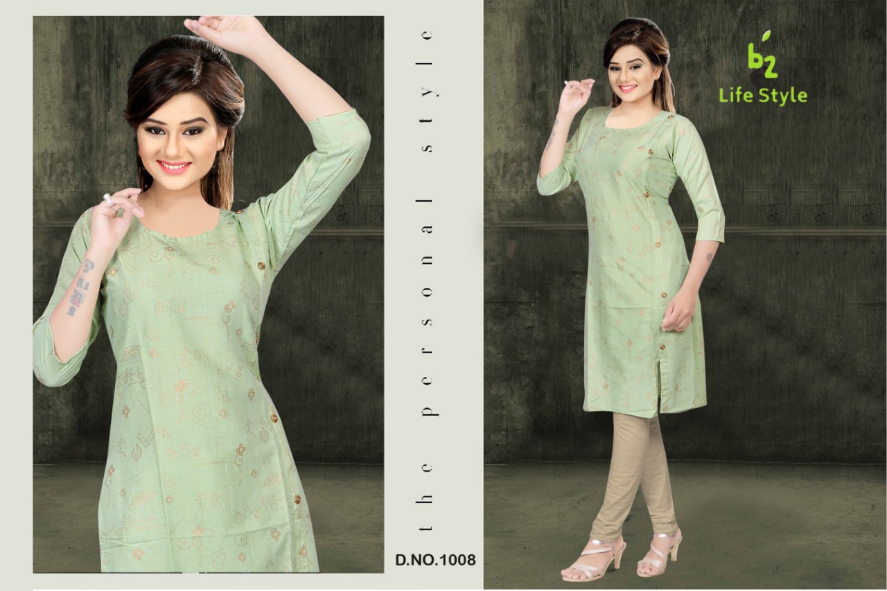 Lifestyle By B2 1001 To 1008 Series Beautiful Stylish Fancy Colorful Casual Wear & Ethnic Wear Rayon Two Tone Slub Kurtis At Wholesale Price