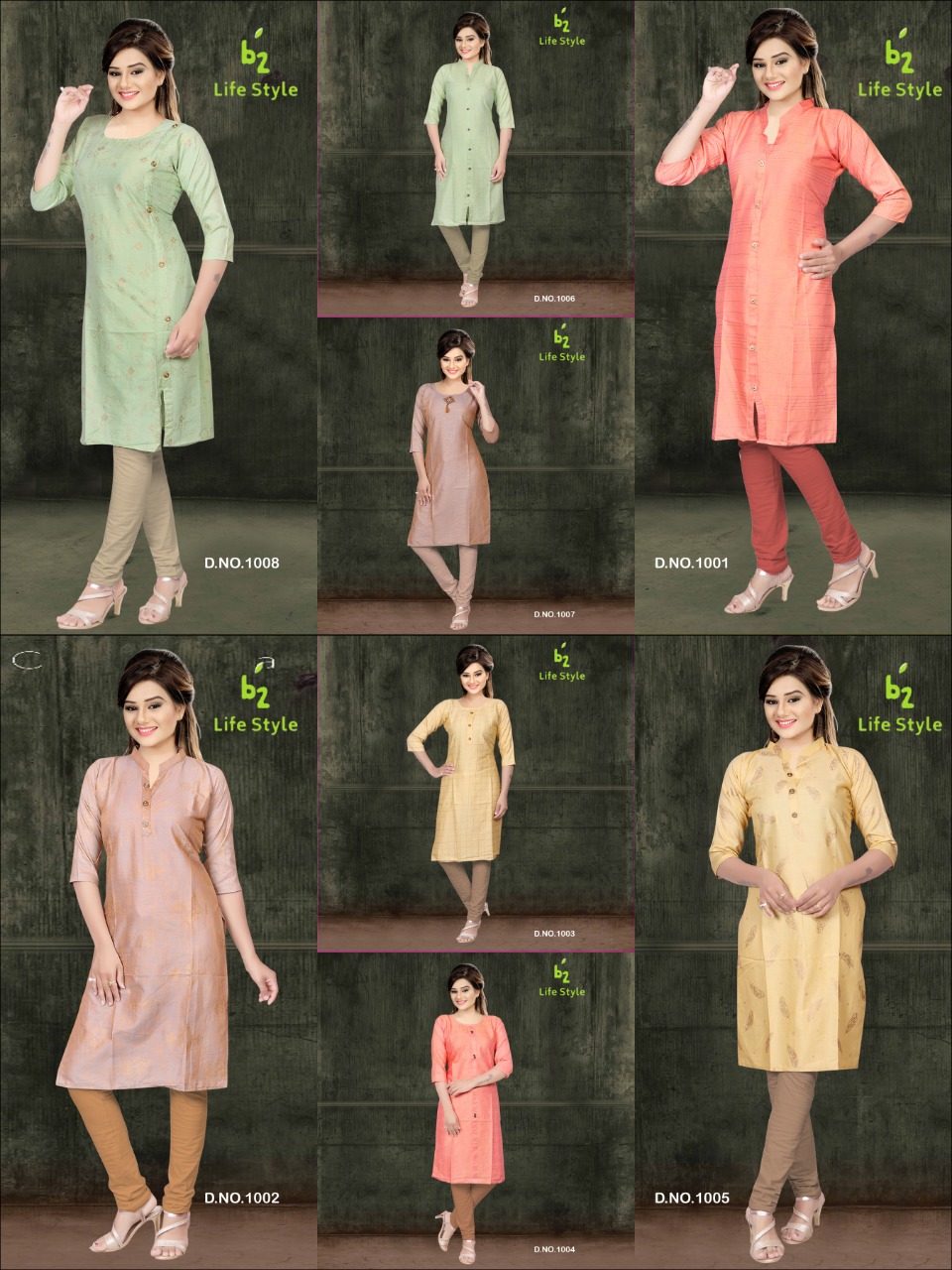 Lifestyle By B2 1001 To 1008 Series Beautiful Stylish Fancy Colorful Casual Wear & Ethnic Wear Rayon Two Tone Slub Kurtis At Wholesale Price