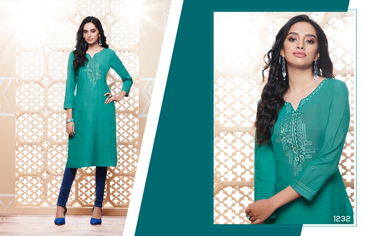 Lily Vol-14 By Kajree Fashion 1231 To 1242 Series Beautiful Colorful Stylish Fancy Casual Wear & Ethnic Wear & Ready To Wear Rayon Embroidered Kurtis At Wholesale Price