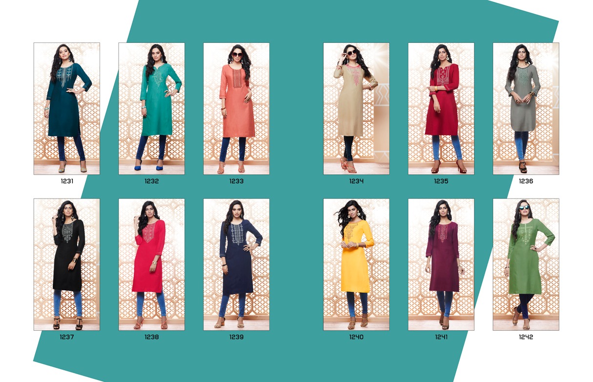 Lily Vol-14 By Kajree Fashion 1231 To 1242 Series Beautiful Colorful Stylish Fancy Casual Wear & Ethnic Wear & Ready To Wear Rayon Embroidered Kurtis At Wholesale Price