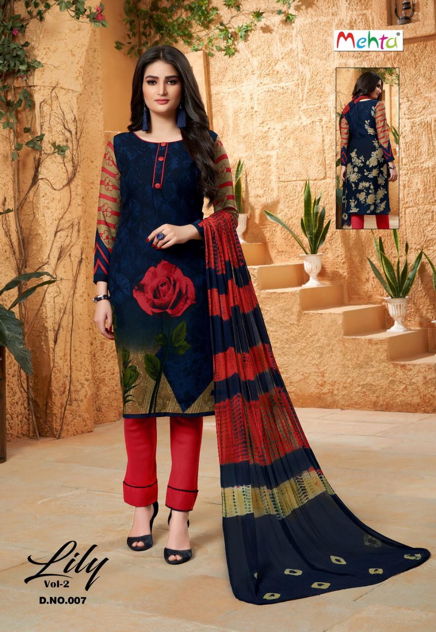 Lily Vol-2 By Mehta 001 To 008 Series Beautiful Pakistani Suits Stylish Fancy Colorful Party Wear & Ethnic Wear Rayon Cotton Printed Dresses At Wholesale Price