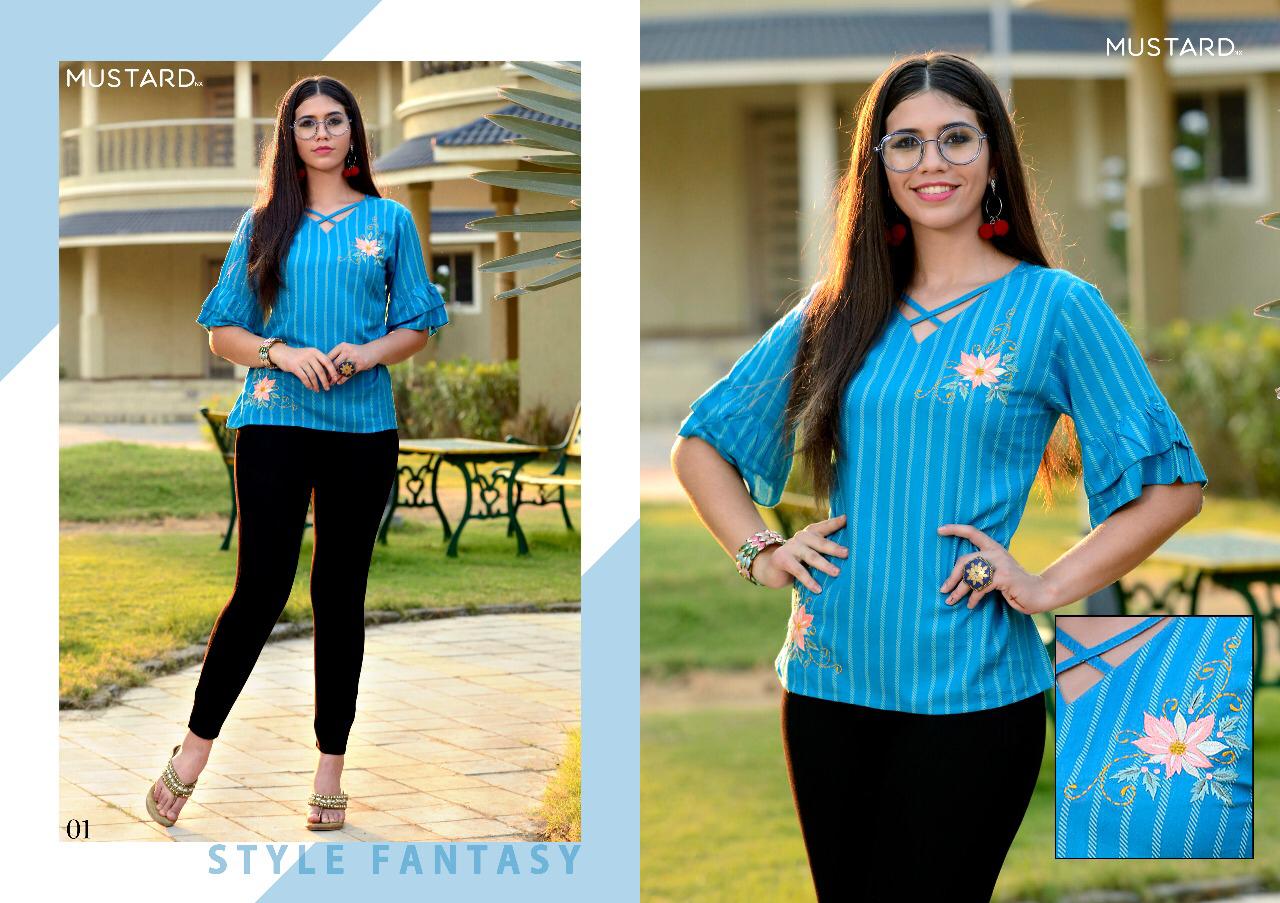 Lines By Mustard 01 To 05 Series Beautiful Colorful Stylish Fancy Casual Wear & Ethnic Wear & Ready To Wear Rayon Discharge Printed Kurtis At Wholesale Price