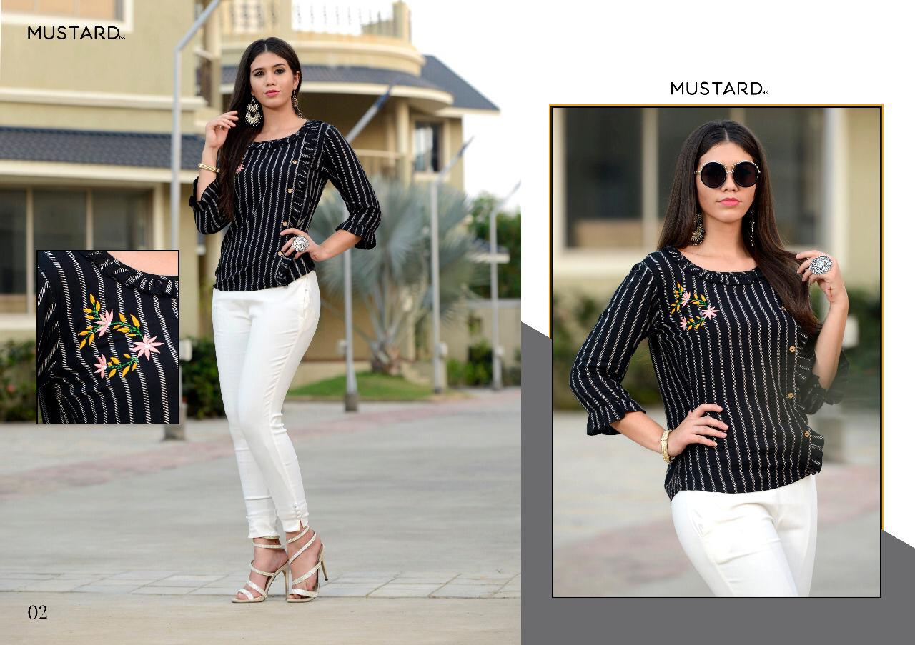 Lines By Mustard 01 To 05 Series Beautiful Colorful Stylish Fancy Casual Wear & Ethnic Wear & Ready To Wear Rayon Discharge Printed Kurtis At Wholesale Price