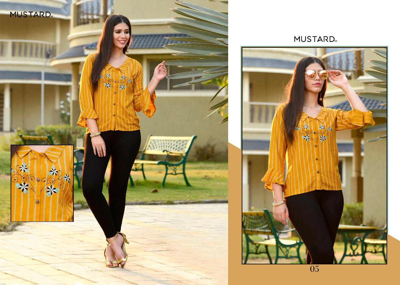 Lines By Mustard 01 To 05 Series Beautiful Colorful Stylish Fancy Casual Wear & Ethnic Wear & Ready To Wear Rayon Discharge Printed Kurtis At Wholesale Price