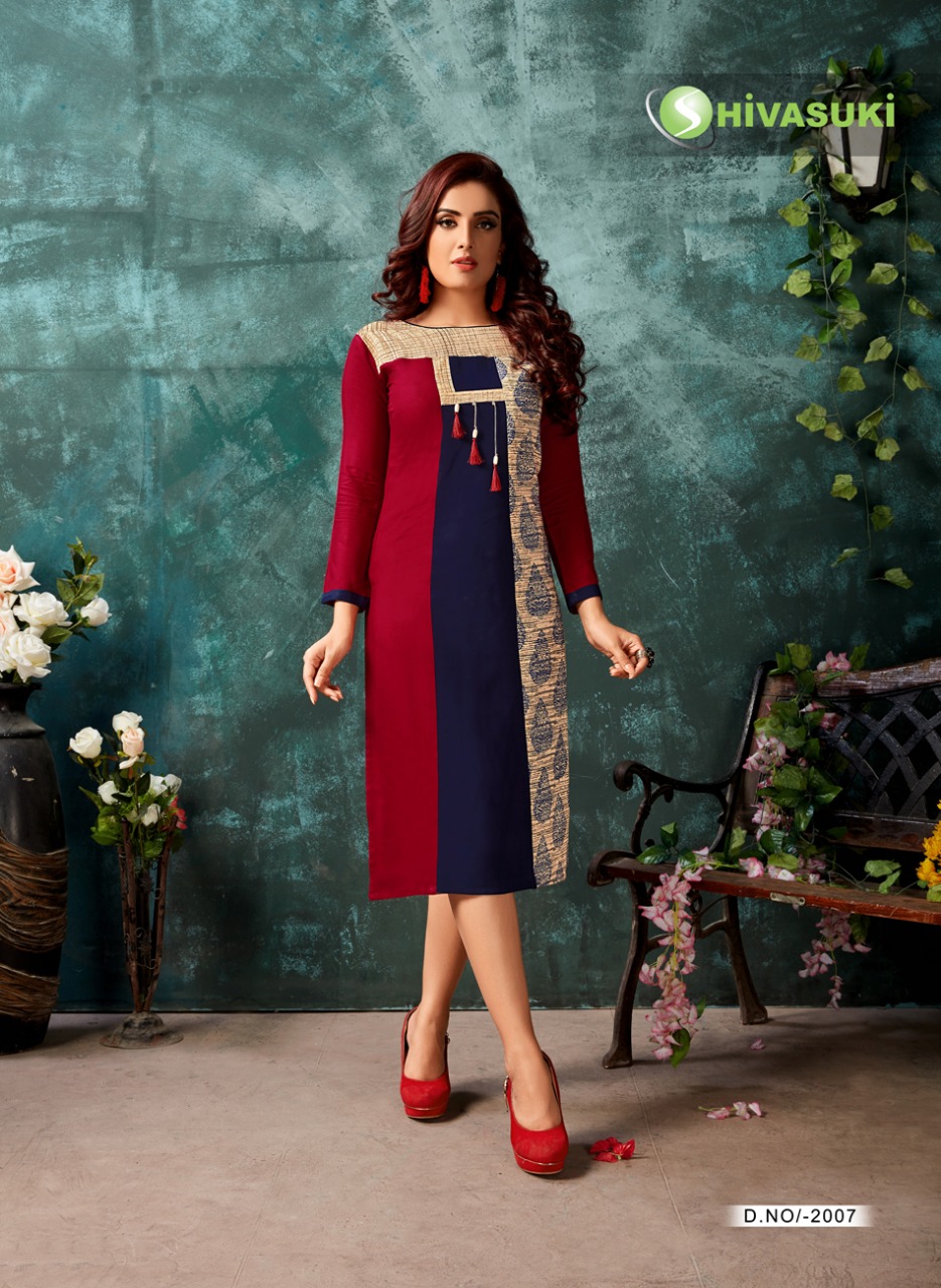 Looks By Hivasuki 2001 To 2008 Series Stylish Beautiful Fancy Colorful Casual Wear & Ethnic Wear Rayon & Ajrakh Printed Kurtis At Wholesale Price