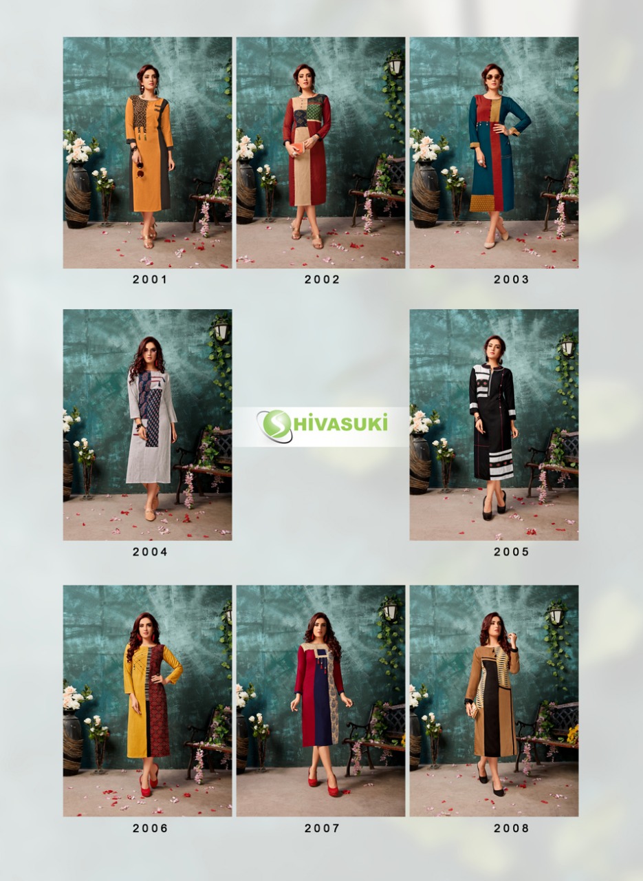 Looks By Hivasuki 2001 To 2008 Series Stylish Beautiful Fancy Colorful Casual Wear & Ethnic Wear Rayon & Ajrakh Printed Kurtis At Wholesale Price