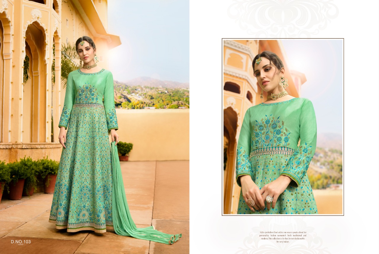 Lorena By Leo Fashion 101 To 106 Series Designer Anarkali Collection Suits Beautiful Stylish Fancy Colorful Party Wear & Occasional Wear Miami Silk Dresses At Wholesale Price