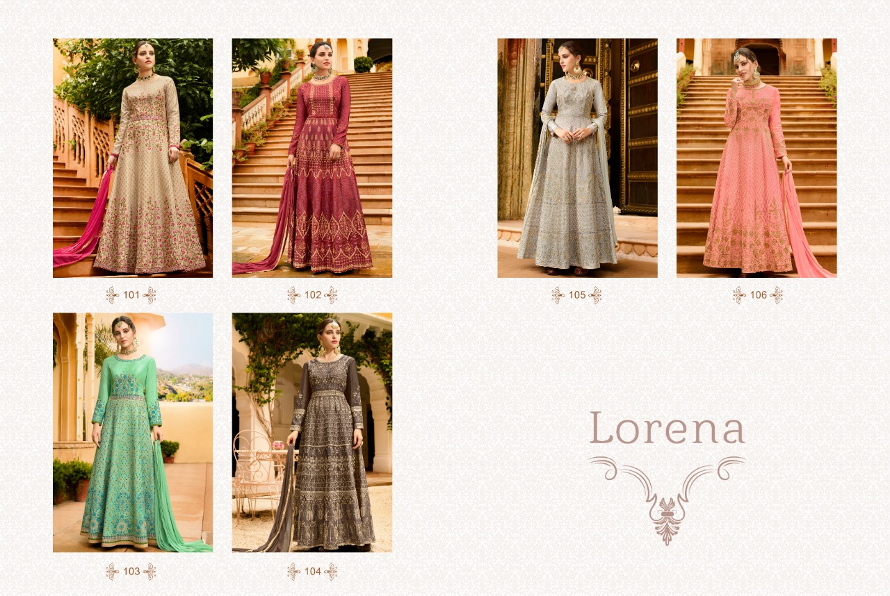 Lorena By Leo Fashion 101 To 106 Series Designer Anarkali Collection Suits Beautiful Stylish Fancy Colorful Party Wear & Occasional Wear Miami Silk Dresses At Wholesale Price