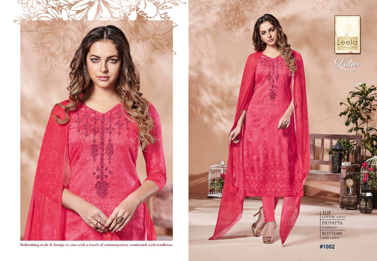 Lotus By Leela 1001 To 1006 Series Beautiful Stylish Fancy Colorful Casual Wear & Ethnic Wear Cotton Satin Embroidered Dresses At Wholesale Price