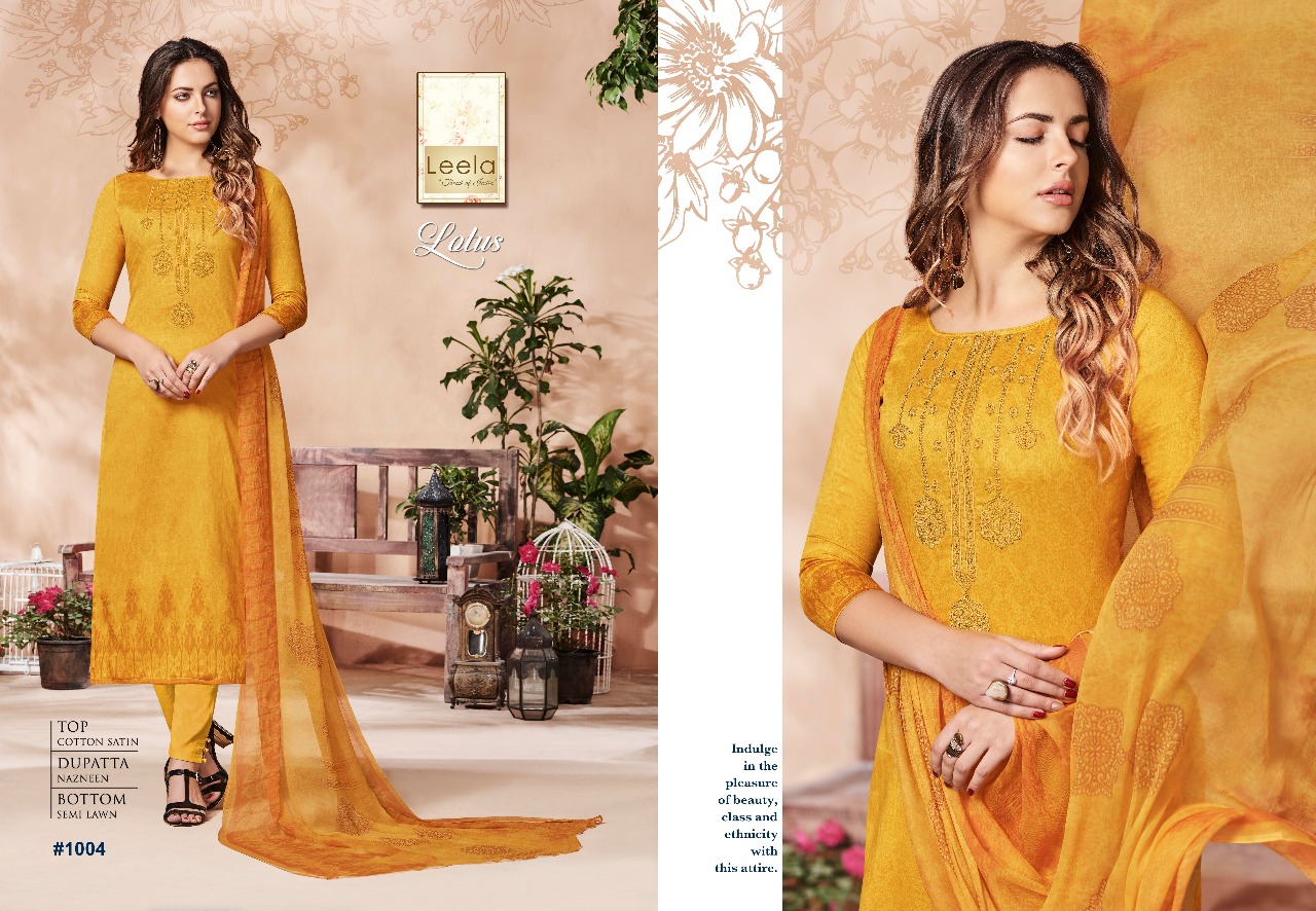 Lotus By Leela 1001 To 1006 Series Beautiful Stylish Fancy Colorful Casual Wear & Ethnic Wear Cotton Satin Embroidered Dresses At Wholesale Price