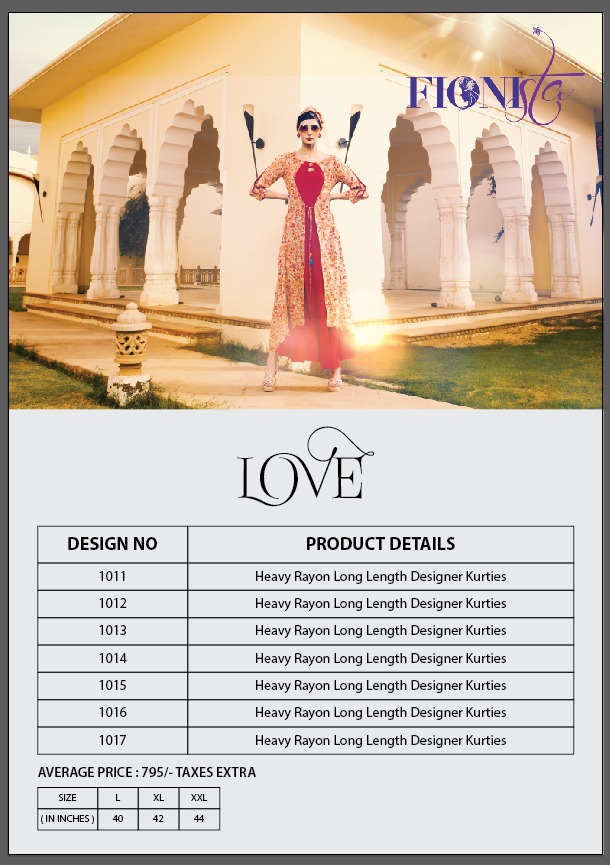 Love By Fionista 1011 To 1017 Series Beautiful Stylish Fancy Colorful Designer Party Wear & Ethnic Wear & Ready To Wear Heavy Rayon Long Kurtis At Wholesale Price