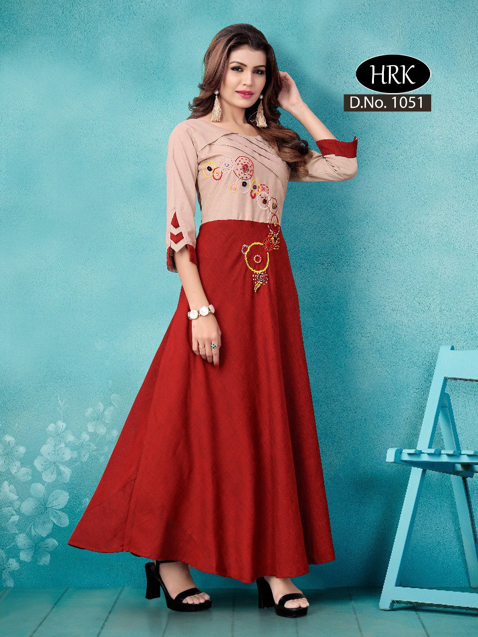 Lovely By Hrk 1051 Design Beautiful Stylish Colorful Fancy Party Wear & Ethnic Wear & Ready To Wear Denim Printed With Handwork Kurtis At Wholesale Price