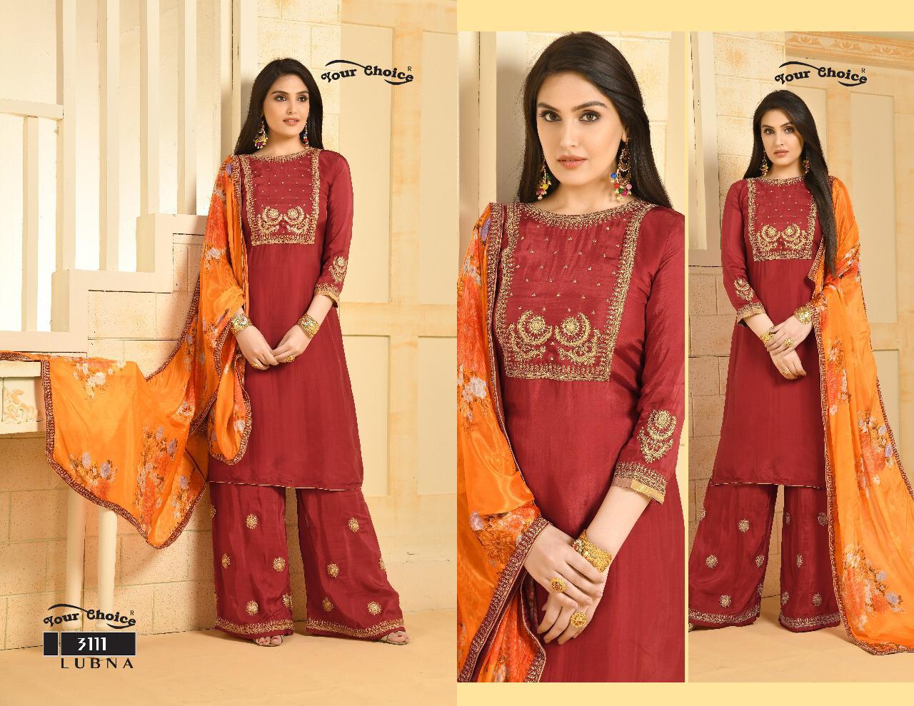 Lubna By Your Choice 3111 To 3114 Series Designer Suits Collection Beautiful Stylish Fancy Colorful Party Wear & Occasional Wear Chiffon Embroidered Dresses At Wholesale Price