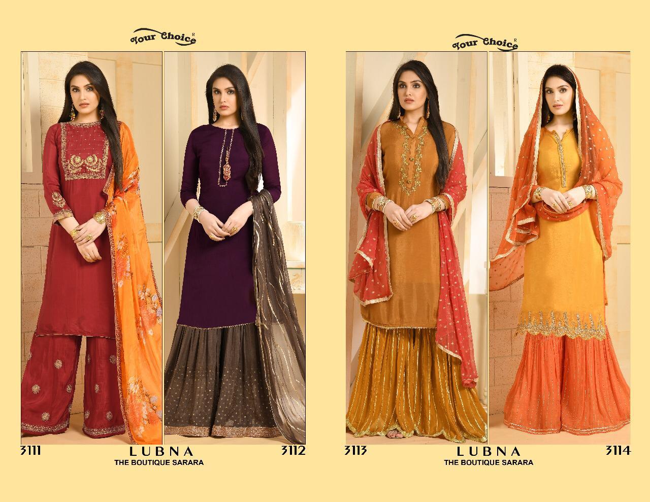 Lubna By Your Choice 3111 To 3114 Series Designer Suits Collection Beautiful Stylish Fancy Colorful Party Wear & Occasional Wear Chiffon Embroidered Dresses At Wholesale Price