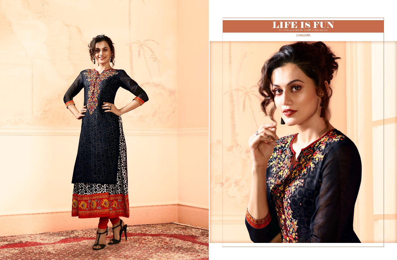 Luxurious By Taapsee Pannu By Kajree Fashion 1091 To 1100 Series Designer Beautiful Stylish Fancy Colorful Party Wear & Ethnic Wear Pure Modal Banaras With Cotton Printed Inner Kurtis At Wholesale Price