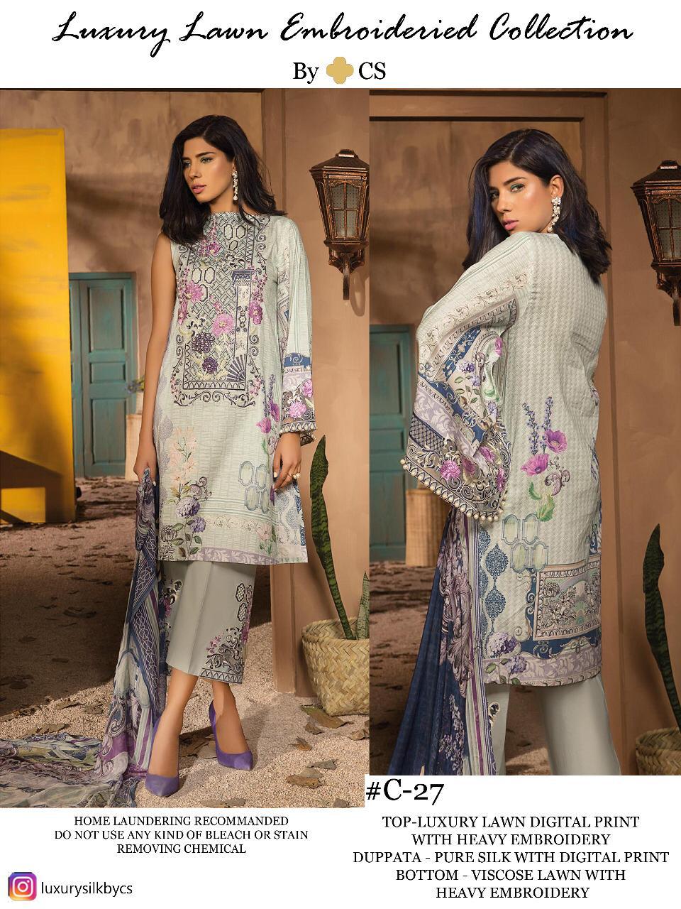 Luxury Lawn Embroidered Collection Vol-7 By Cs 25 To 28 Series Designer Pakistani Suits Colorful Stylish Fancy Beautiful Collection Casual Wear & Ethnic Wear Lawn Digital Print With Embroidery Dresses At Wholesale Price