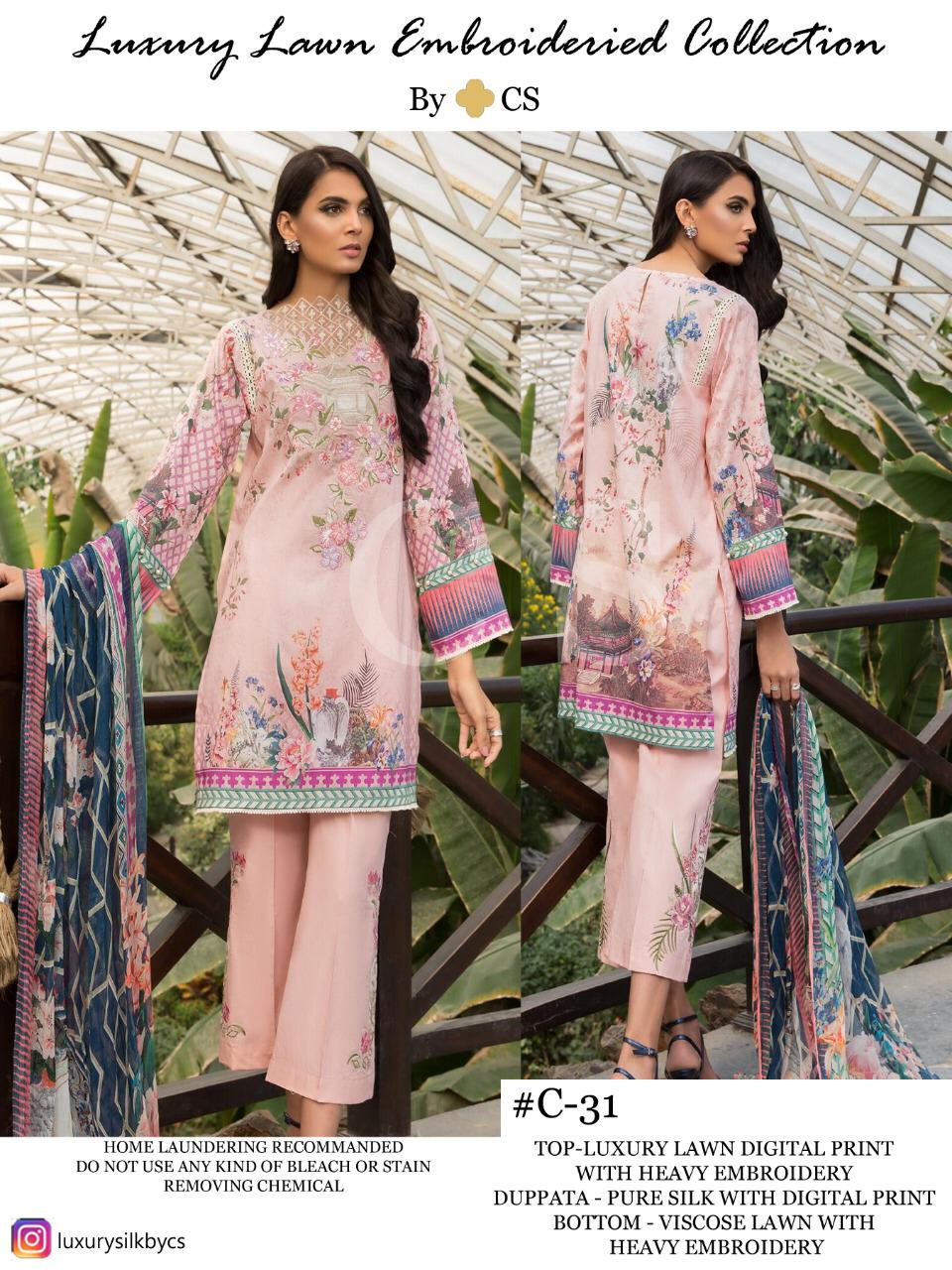 Luxury Lawn Embroideried Collection Vol-8 By Cs 29 To Cs 32 Series Designer Pakistani Suits Colorful Stylish Fancy Beautiful Collection Casual Wear & Ethnic Wear Luxury Lawn Digital Print With Embroidery Dresses At Wholesale Price