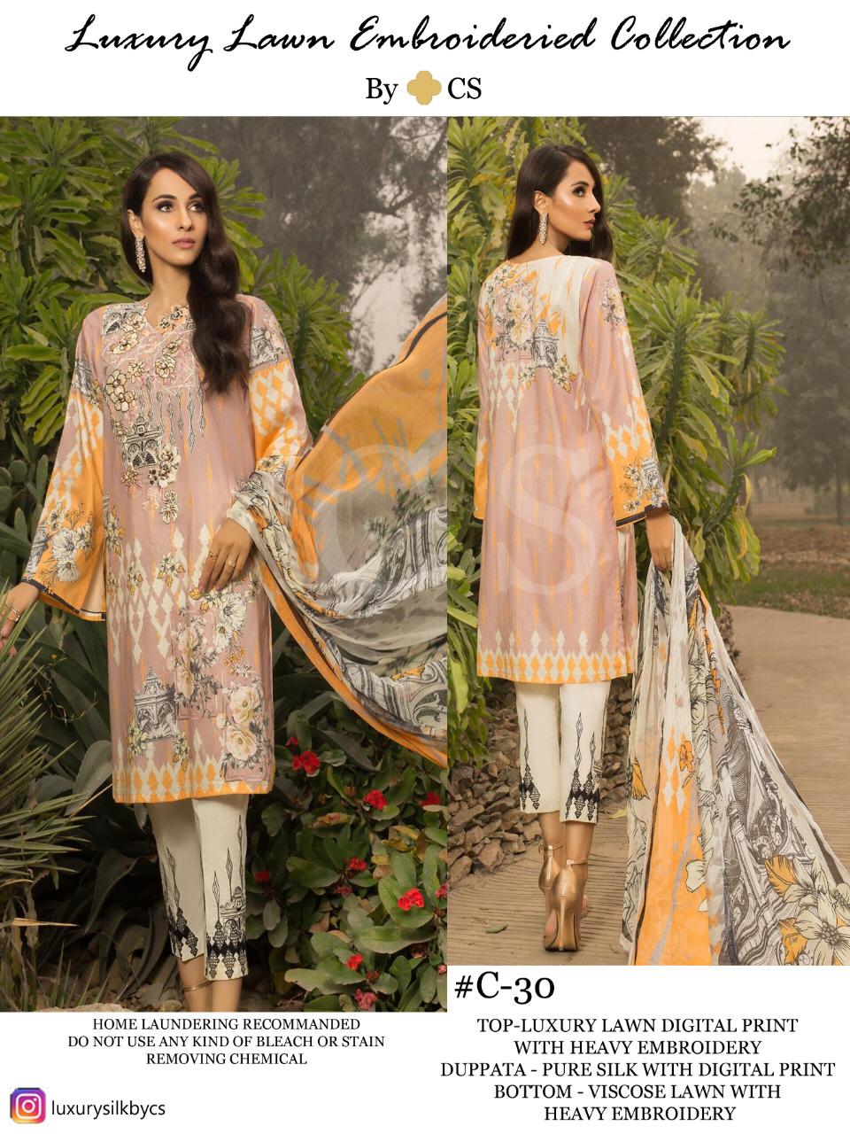 Luxury Lawn Embroideried Collection Vol-8 By Cs 29 To Cs 32 Series Designer Pakistani Suits Colorful Stylish Fancy Beautiful Collection Casual Wear & Ethnic Wear Luxury Lawn Digital Print With Embroidery Dresses At Wholesale Price