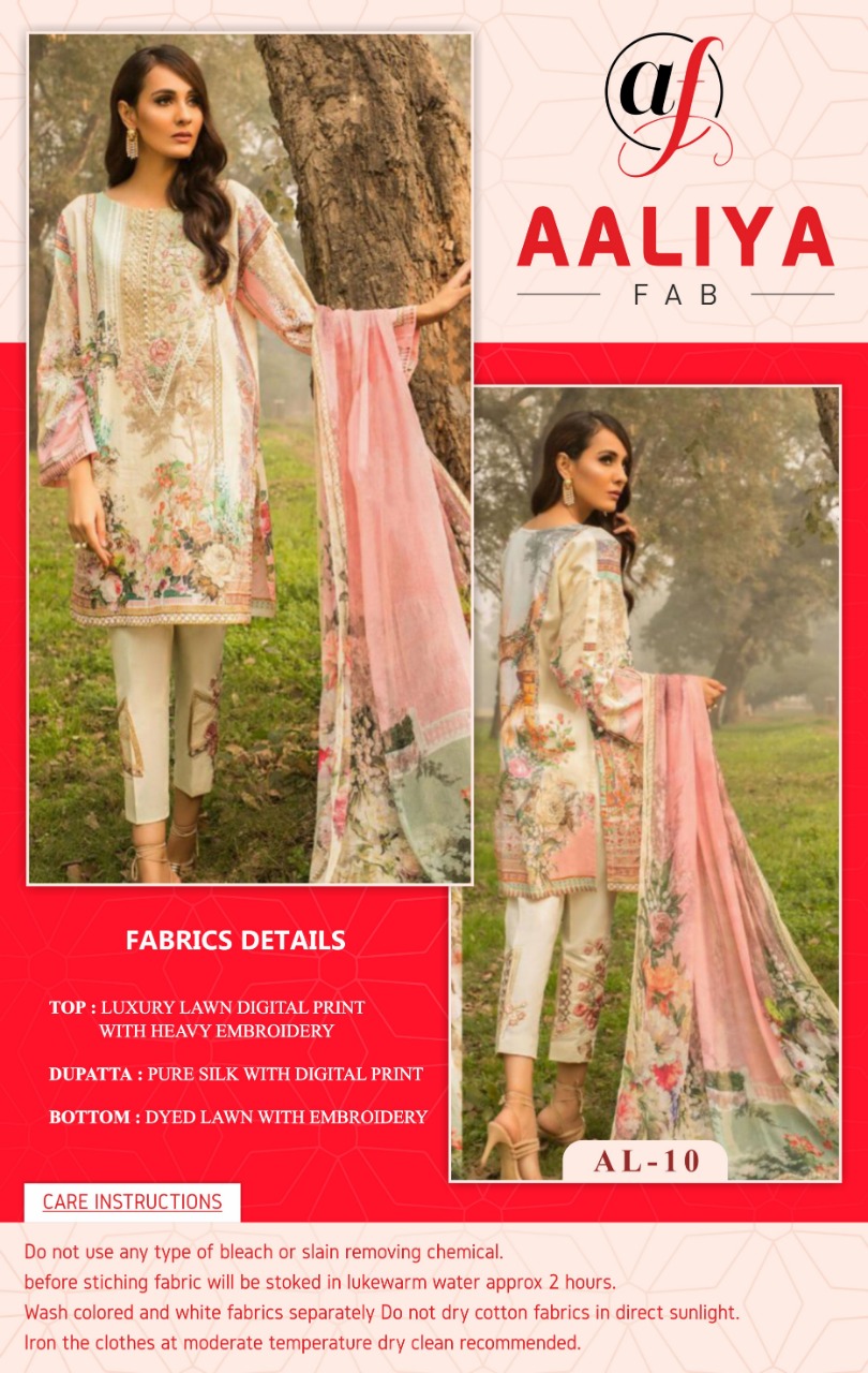 Luxury Lawn Embroidery Collection By Aaliya Fab 07 To 10 Series Pakistani Stylish Beautiful Colourful Printed & Embroidered Party Wear & Occasional Wear Luxury Lawn Digital Print With Heavy Embroidery Dresses At Wholesale Price