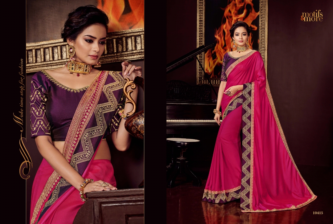 M & M Vol-4 By Motifs & More 10401 To 10419 Series Indian Traditional Wear Collection Beautiful Stylish Fancy Colorful Party Wear & Occasional Wear Georgette Satin Embroidered Sarees At Wholesale Price