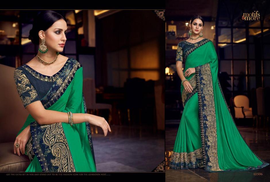 M & M Vol-5 By Motifs & More 10501 To 10515 Series Indian Traditional Wear Collection Beautiful Stylish Fancy Colorful Party Wear & Occasional Wear Fancy Embroidered Sarees At Wholesale Price