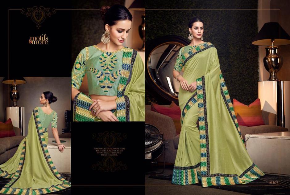 M & M Vol-5 By Motifs & More 10501 To 10515 Series Indian Traditional Wear Collection Beautiful Stylish Fancy Colorful Party Wear & Occasional Wear Fancy Embroidered Sarees At Wholesale Price