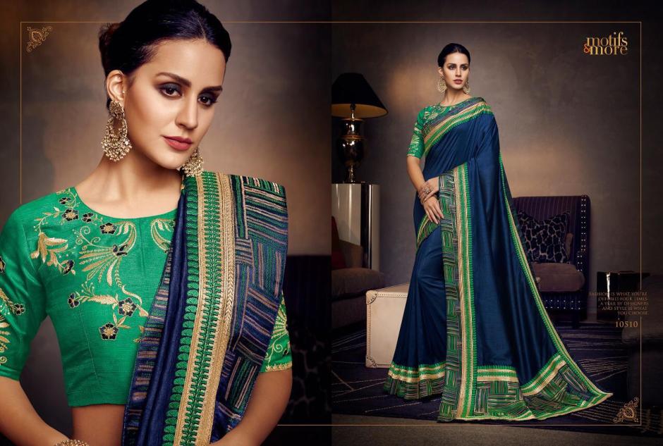 M & M Vol-5 By Motifs & More 10501 To 10515 Series Indian Traditional Wear Collection Beautiful Stylish Fancy Colorful Party Wear & Occasional Wear Fancy Embroidered Sarees At Wholesale Price