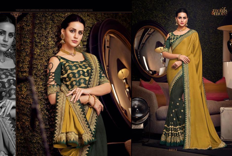 M & M Vol-5 By Motifs & More 10501 To 10515 Series Indian Traditional Wear Collection Beautiful Stylish Fancy Colorful Party Wear & Occasional Wear Fancy Embroidered Sarees At Wholesale Price