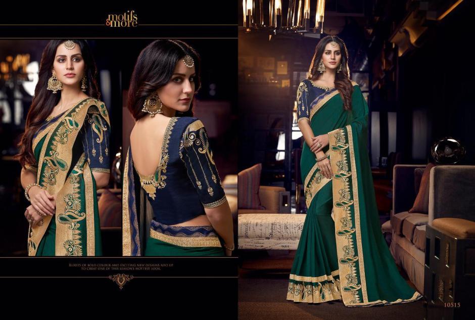 M & M Vol-5 By Motifs & More 10501 To 10515 Series Indian Traditional Wear Collection Beautiful Stylish Fancy Colorful Party Wear & Occasional Wear Fancy Embroidered Sarees At Wholesale Price