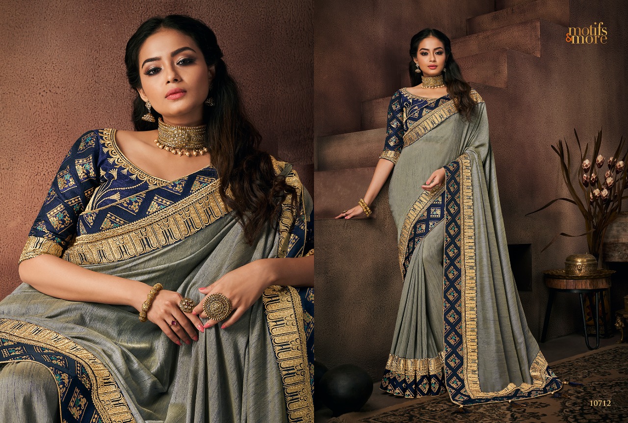 M & M Vol-7 By Motifs & More 10701 To 10715 Series Indian Traditional Wear Collection Beautiful Stylish Fancy Colorful Party Wear & Occasional Wear Fancy Embroidered Sarees At Wholesale Price