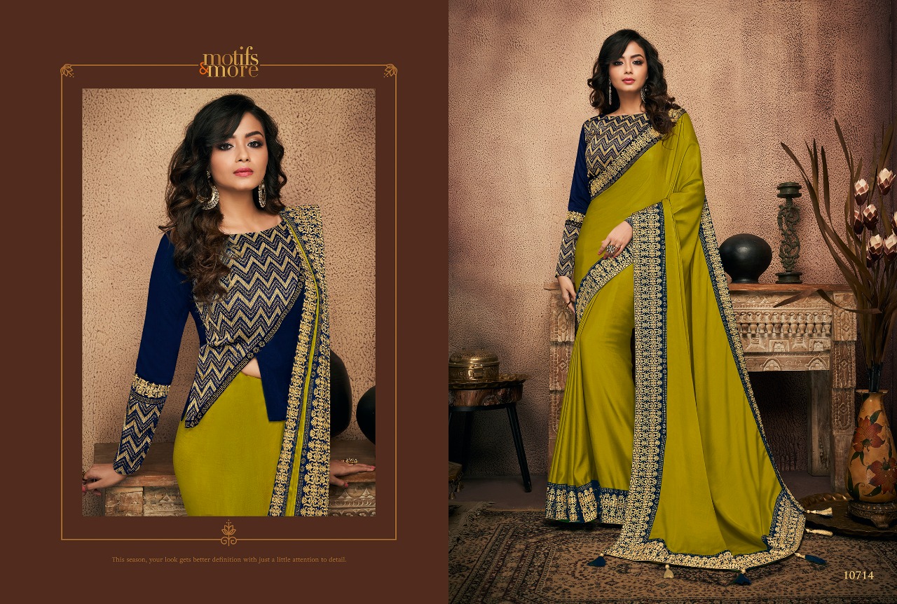 M & M Vol-7 By Motifs & More 10701 To 10715 Series Indian Traditional Wear Collection Beautiful Stylish Fancy Colorful Party Wear & Occasional Wear Fancy Embroidered Sarees At Wholesale Price