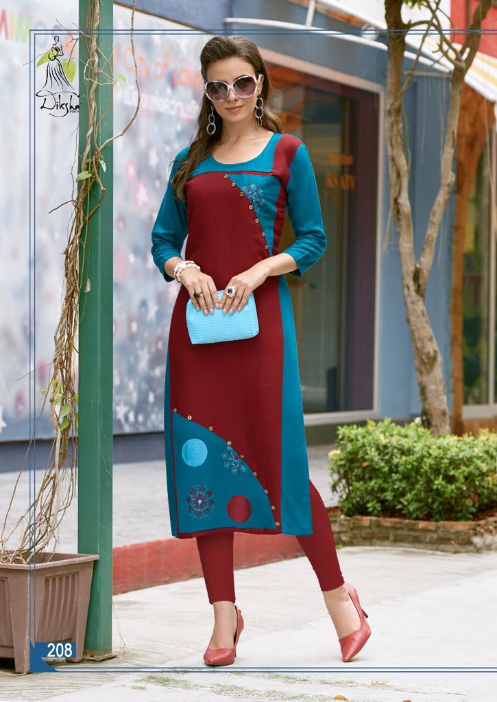 Maahi Vol-2 By Diksha Creation 201 To 214 Series Beautiful Stylish Fancy Colorful Casual Wear & Ethnic Wear & Ready To Wear Rayon Embroidered Kurtis At Wholesale Price
