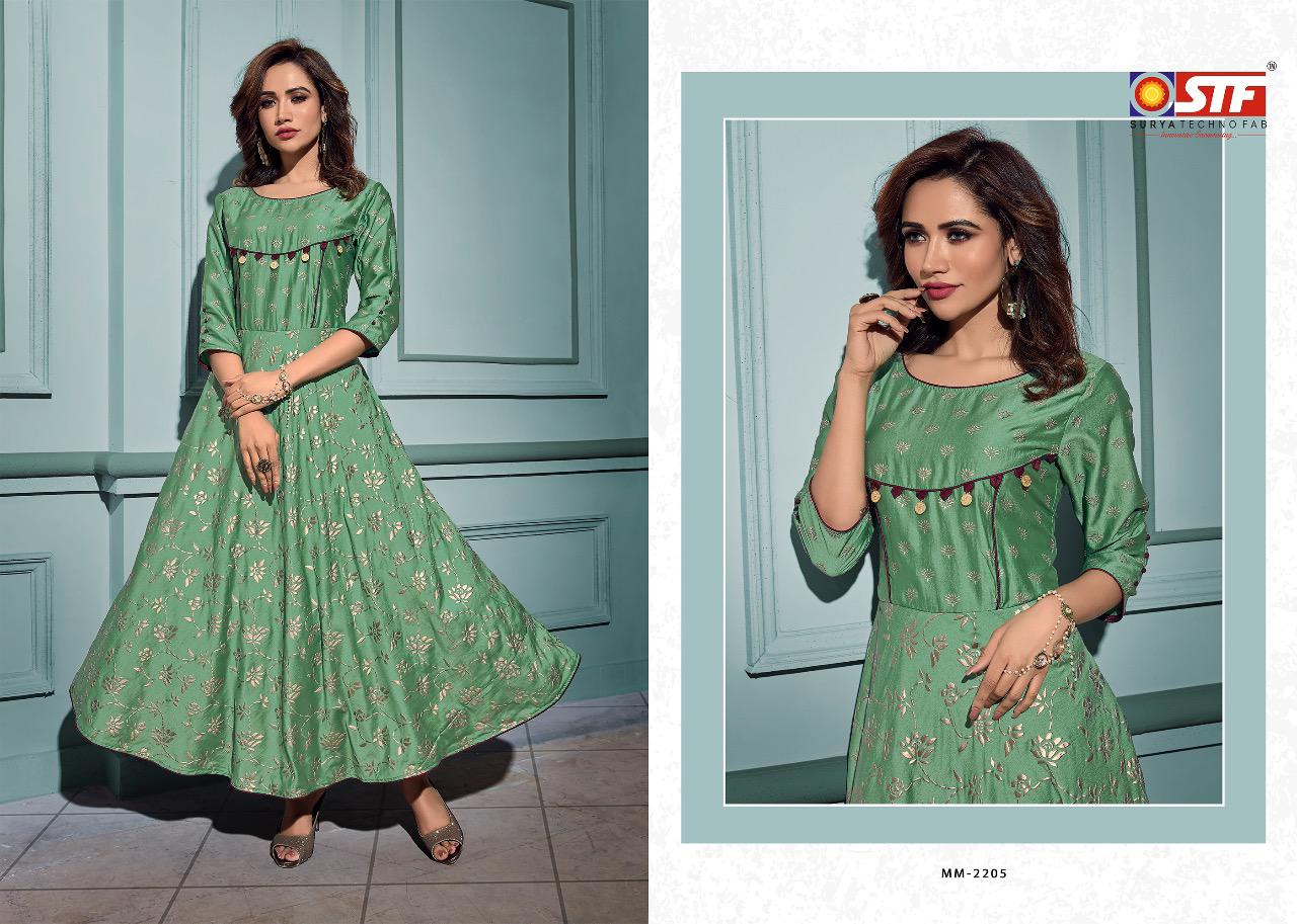 Maanyata Vol-2 Surya Techno Fab 2201 To 2206 Series Gowns Collection Beautiful Stylish Fancy Colorful Party Wear & Occasional Wear Light Weight Satin Silk  Gowns At Wholesale Price
