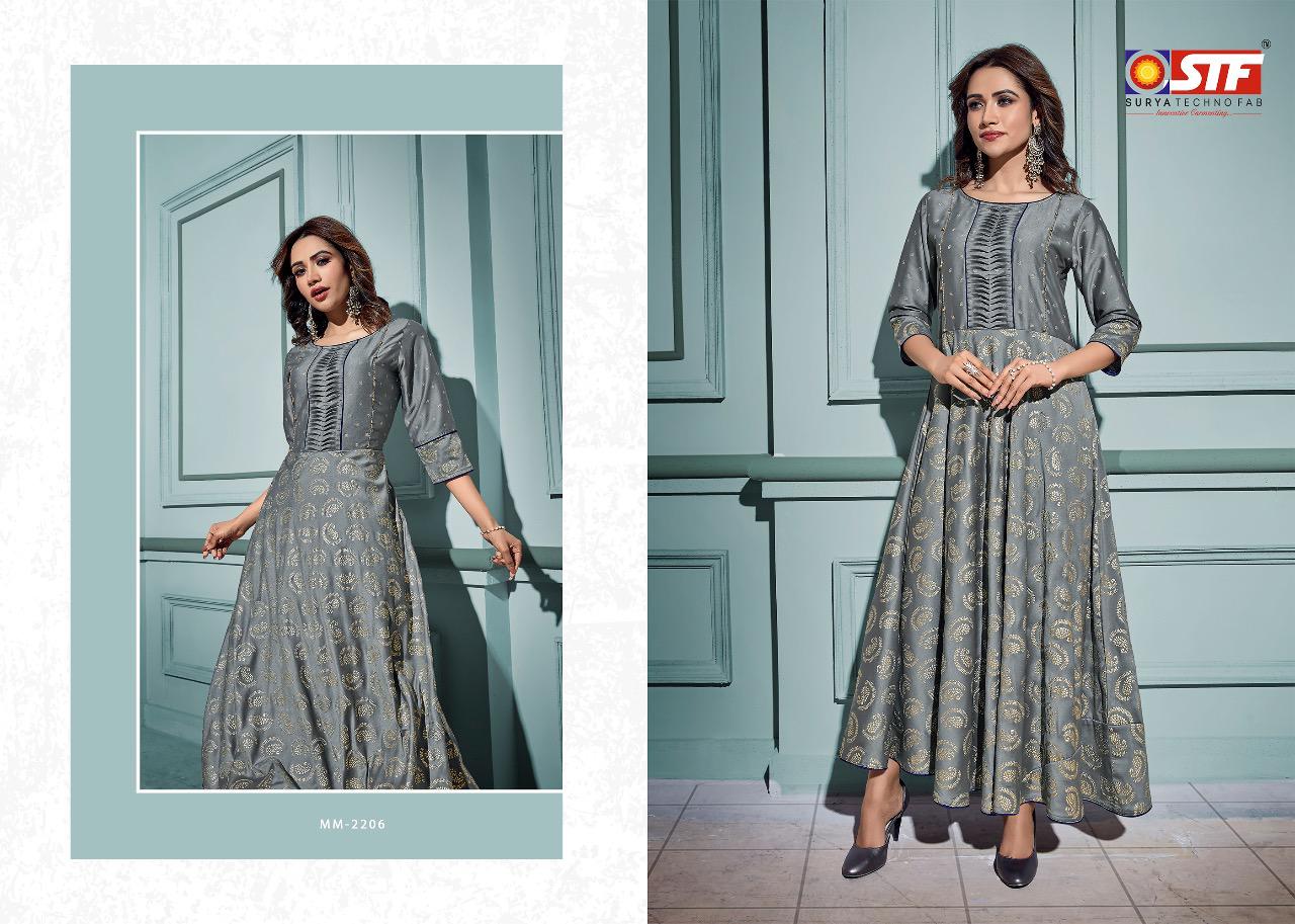 Maanyata Vol-2 Surya Techno Fab 2201 To 2206 Series Gowns Collection Beautiful Stylish Fancy Colorful Party Wear & Occasional Wear Light Weight Satin Silk  Gowns At Wholesale Price