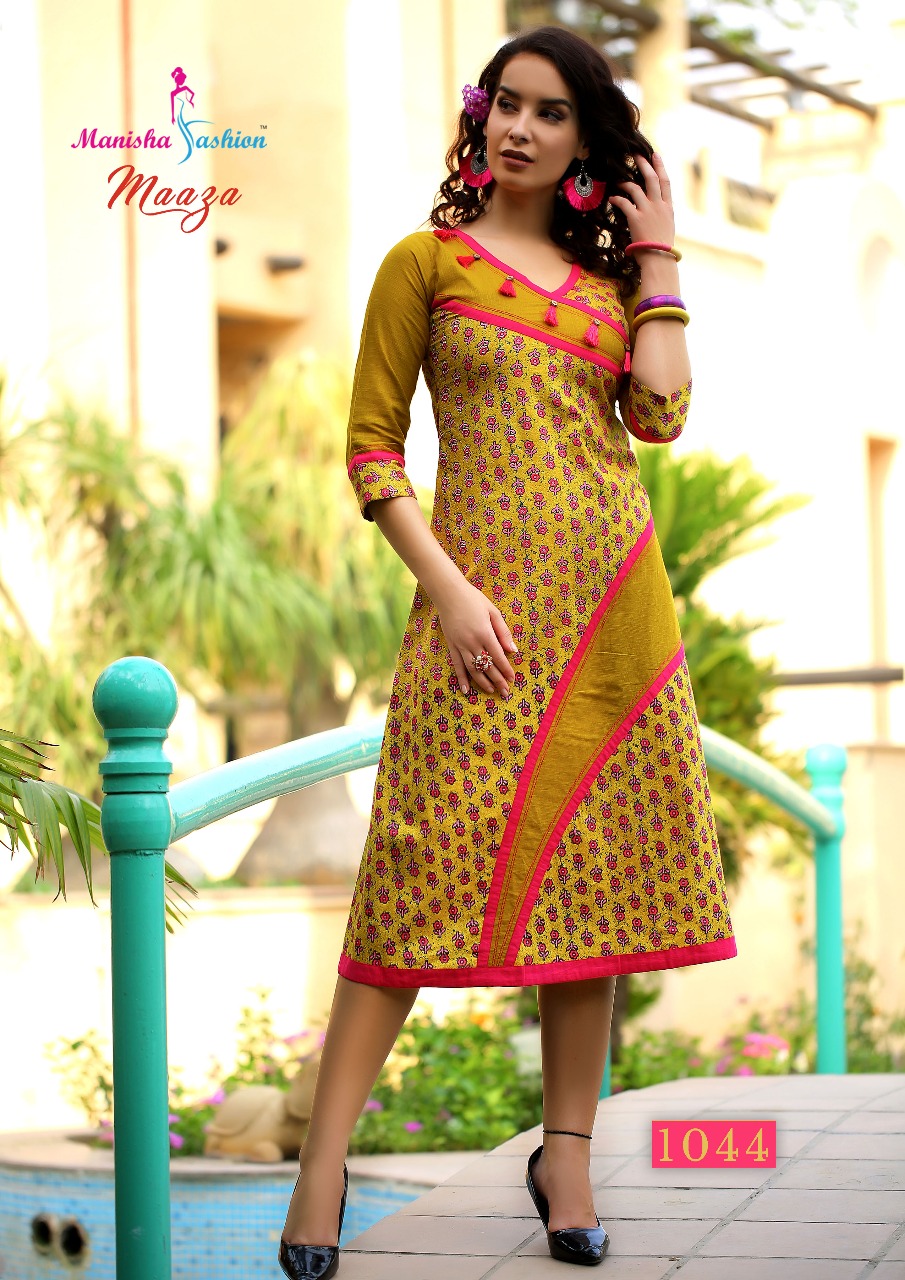 Maaza By Manisha Fashion 1041 To 1052 Series Beautiful Stylish Fancy Colorful Casual Wear & Ready To Wear & Ethnic Wear Slub & Poplin Kurtis At Wholesale Price
