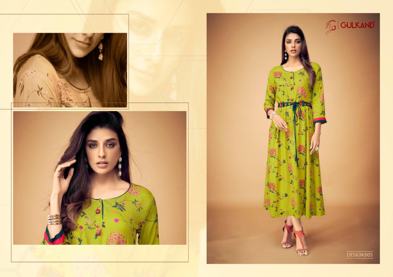 Magical By Gulkand 001 To 006 Series Stylish Fancy Beautiful Colorful Casual Wear & Ethnic Wear Rayon Printed Kurtis With Belt At Wholesale Price