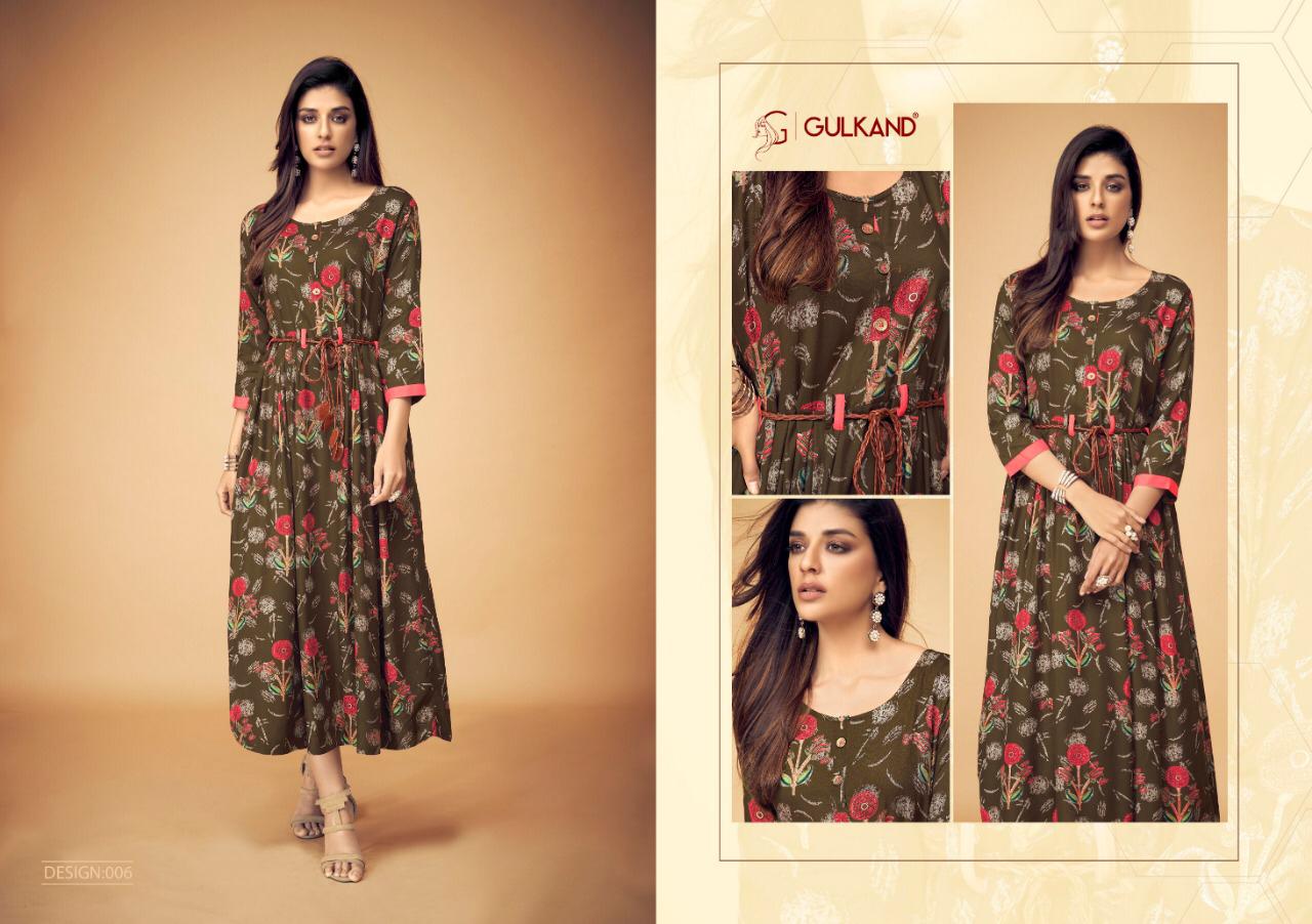 Magical By Gulkand 001 To 006 Series Stylish Fancy Beautiful Colorful Casual Wear & Ethnic Wear Rayon Printed Kurtis With Belt At Wholesale Price