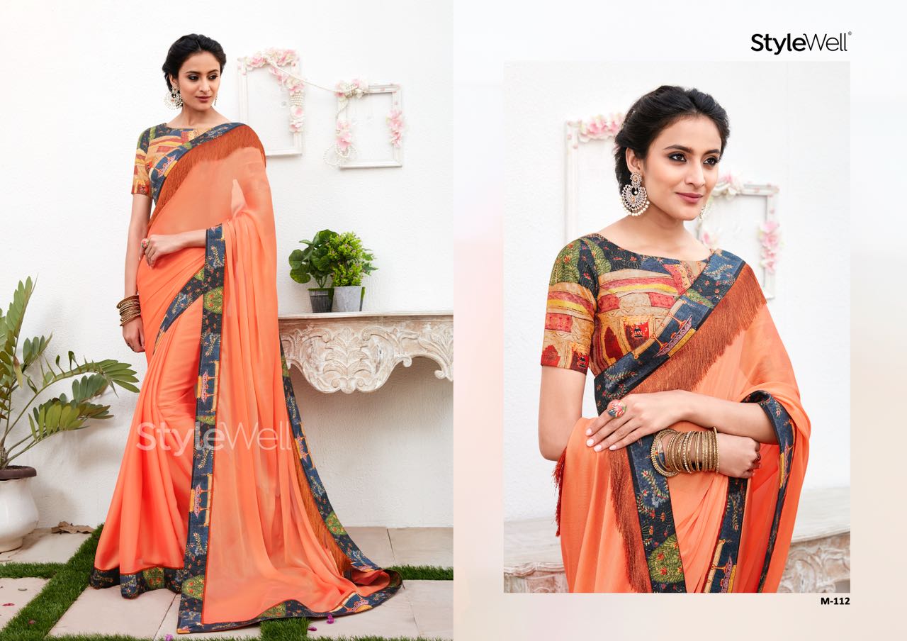Magnum By Stylewell 111 To 121 Series Indian Traditional Wear Collection Beautiful Stylish Fancy Colorful Party Wear & Occasional Wear Chiffon Digital Printed Sarees At Wholesale Price