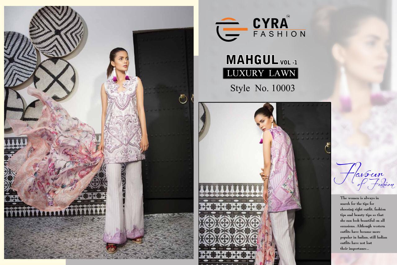 Mahagul Vol-1 By Cyra Fashion 1001 To 1006 By Designer Pakistani Suits Collection Beautiful Stylish Fancy Colorful Party Wear & Occasional Wear Cotton Satin Print With Embroidery Dresses At Wholesale Price