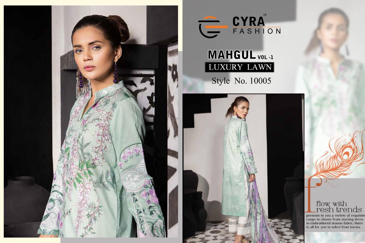 Mahagul Vol-1 By Cyra Fashion 1001 To 1006 By Designer Pakistani Suits Collection Beautiful Stylish Fancy Colorful Party Wear & Occasional Wear Cotton Satin Print With Embroidery Dresses At Wholesale Price