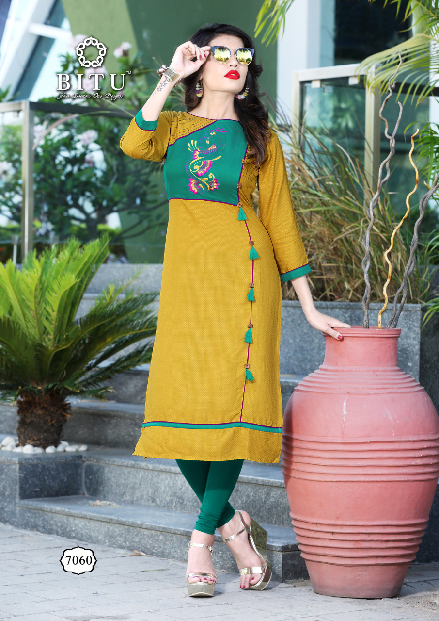 Mahek By Bitu 7060 To 7067 Series Stylish Beautiful Fancy Colorful Casual Wear & Ethnic Wear Heavy Rayon Embroidered Kurtis At Wholesale Price