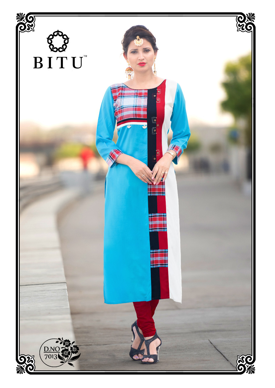 Mahi By Bitu 7011 To 7018 Series Beautiful Stylish Fancy Colorful Casual Wear & Ethnic Wear Plain Rayon & Cotton Printed Kurtis At Wholesale Price